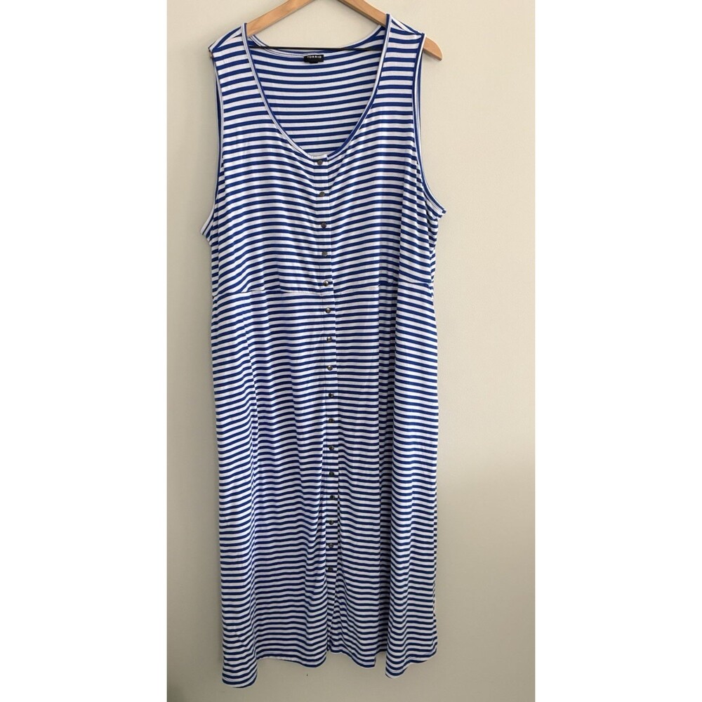 Torrid Maxi Dress Blue White Striped Women’s Size 5X Pockets Faux Front Buttons